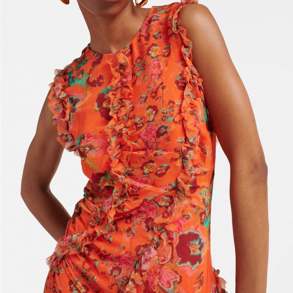 Ulla Johnson Orange Floral Midi Dress - Picture 2 of 7